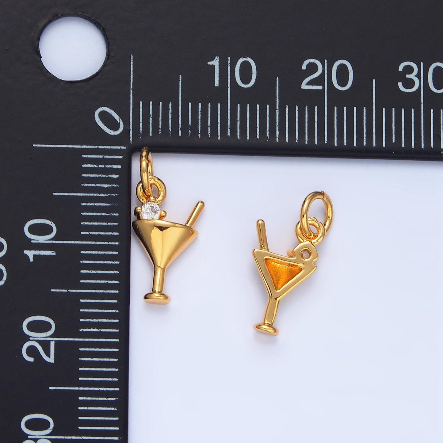 Mini cz alcoholic drink martini glass 24k gold filled charm | x-871