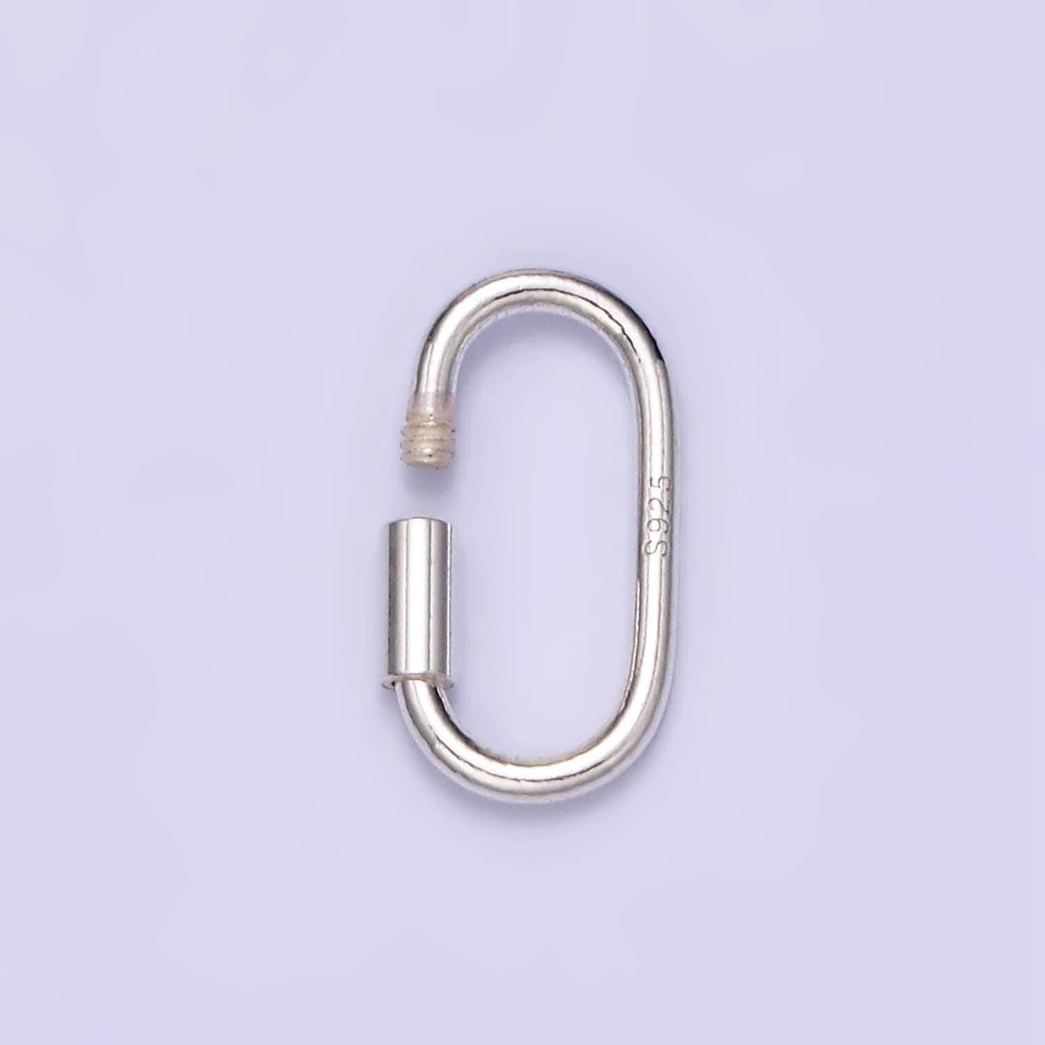 Dainty slim silver oval carabiner s925 sterling silver dainty screw lock clasp for jewelry making sl-487