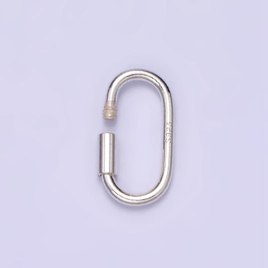 Dainty slim silver oval carabiner s925 sterling silver dainty screw lock clasp for jewelry making sl-487