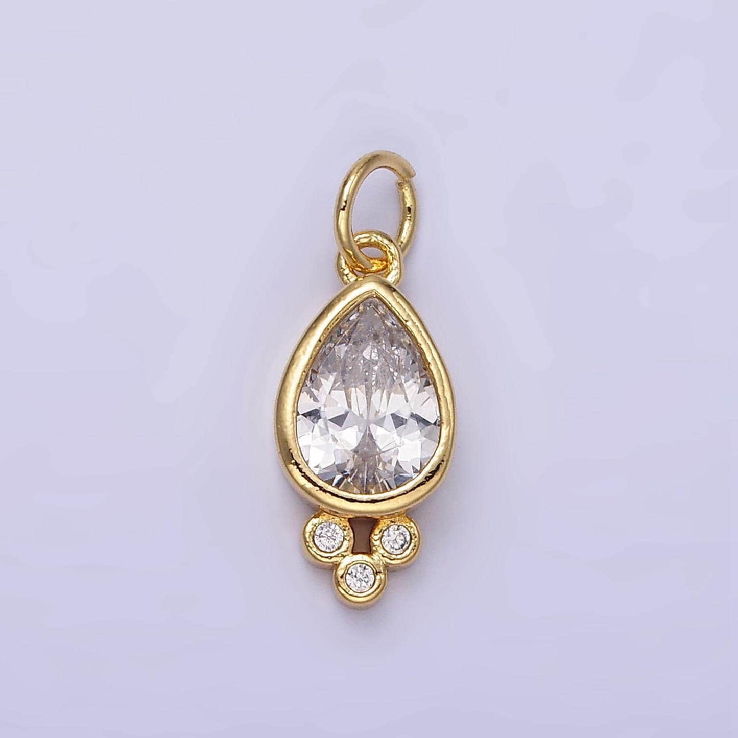 14k gold filled triple clear cz teardrop mini charm | d430