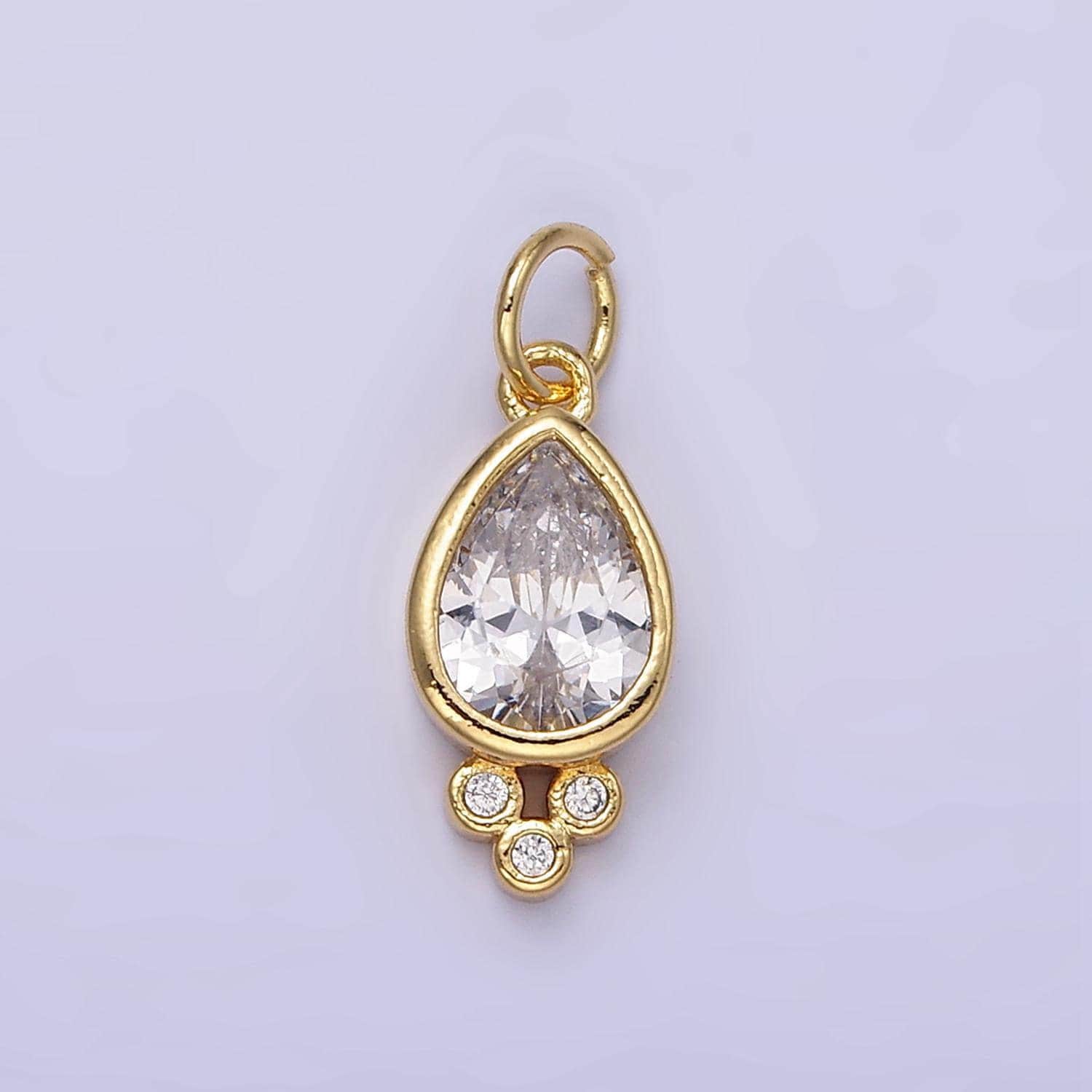 14k gold filled triple clear cz teardrop mini charm | d430