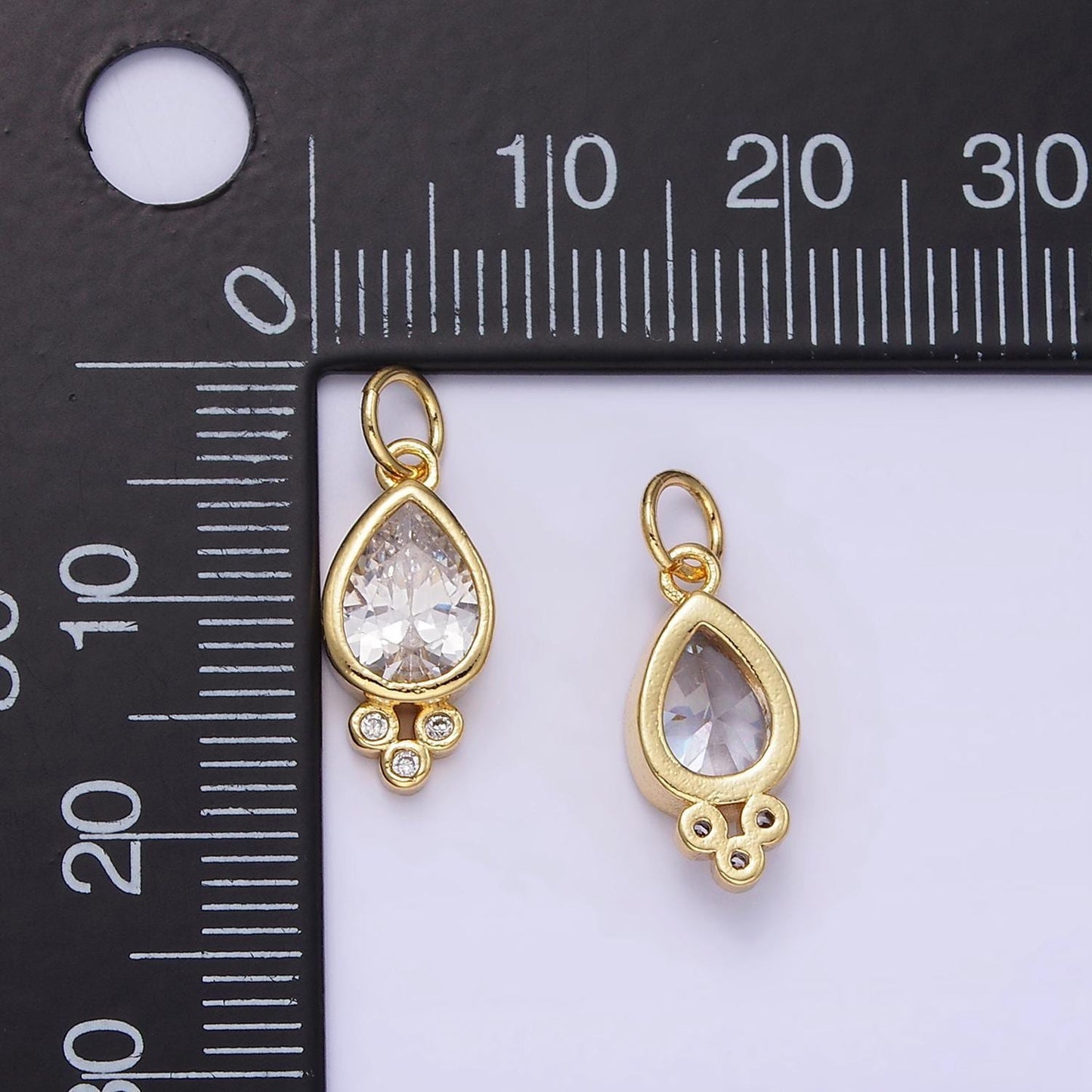 14k gold filled triple clear cz teardrop mini charm | d430