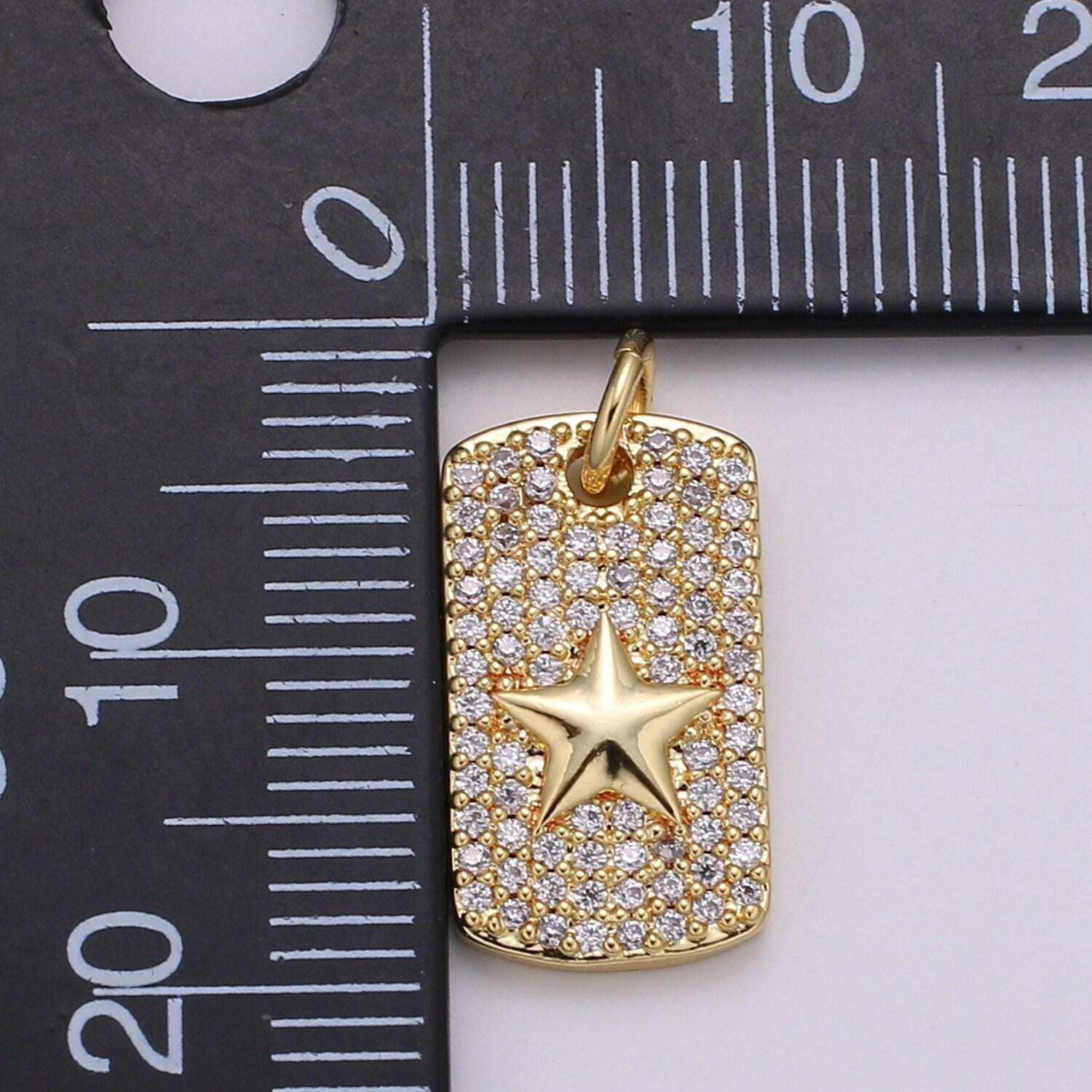 Micro pave star pendant dainty tag charm micro pave gold charm star tag charm jewelry making supply 24k gold findings, e-137