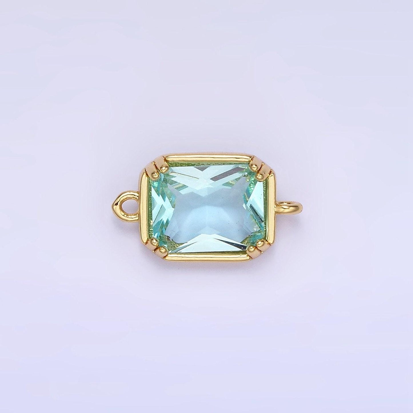 14k gold filled green, pink, blue, light green, baby blue cz multifaceted baguette connector | g342 - g344