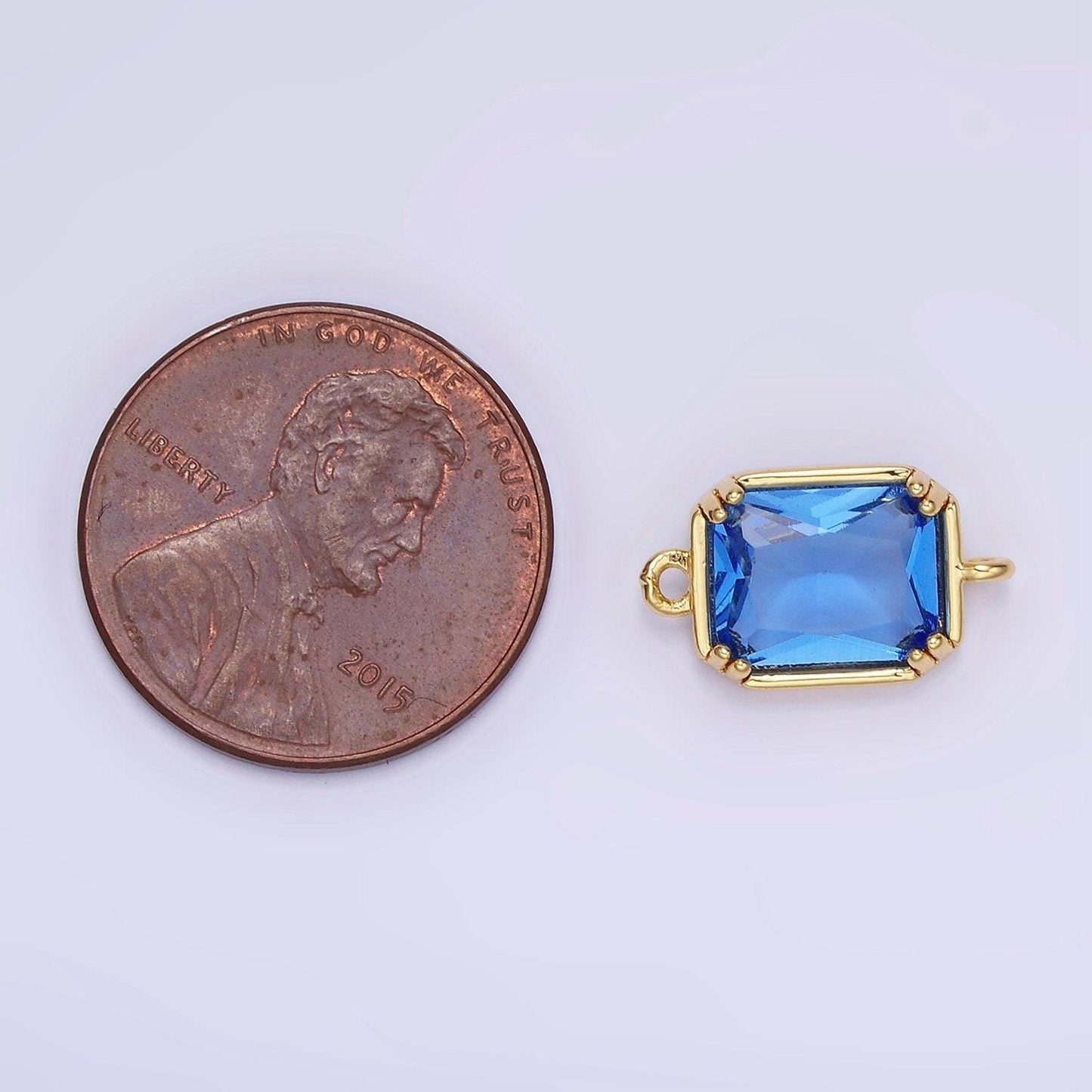 14k gold filled green, pink, blue, light green, baby blue cz multifaceted baguette connector | g342 - g344
