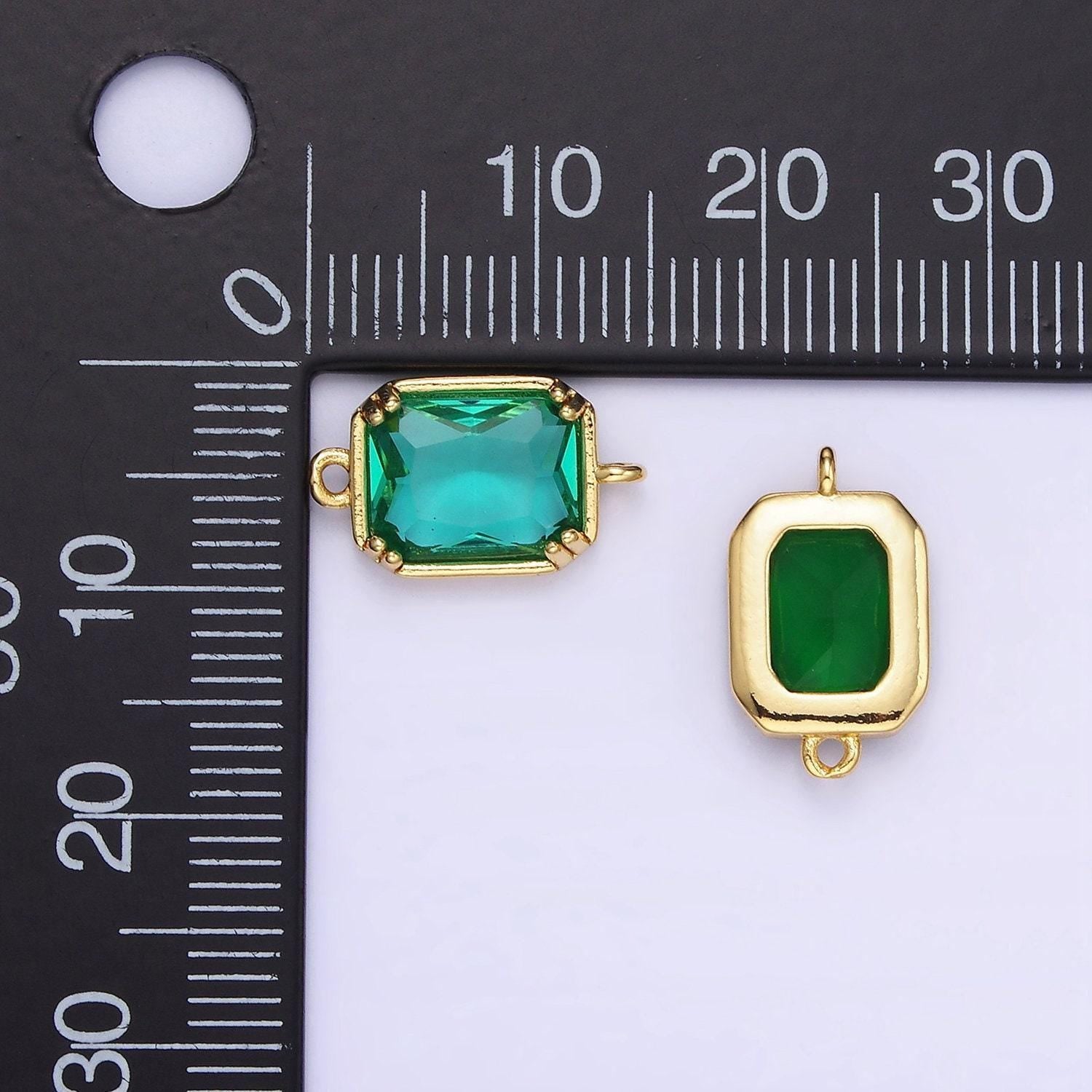 14k gold filled green, pink, blue, light green, baby blue cz multifaceted baguette connector | g342 - g344