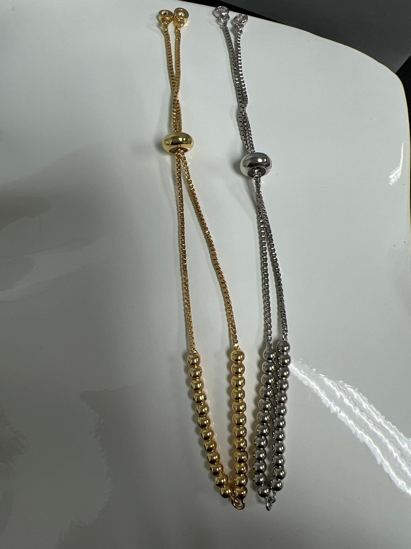 1pc.adjustable gold filled bracelet half semi finished with rubber stopper bolo beaded charm bracelets tennis bracelet box chain l-471, l472
