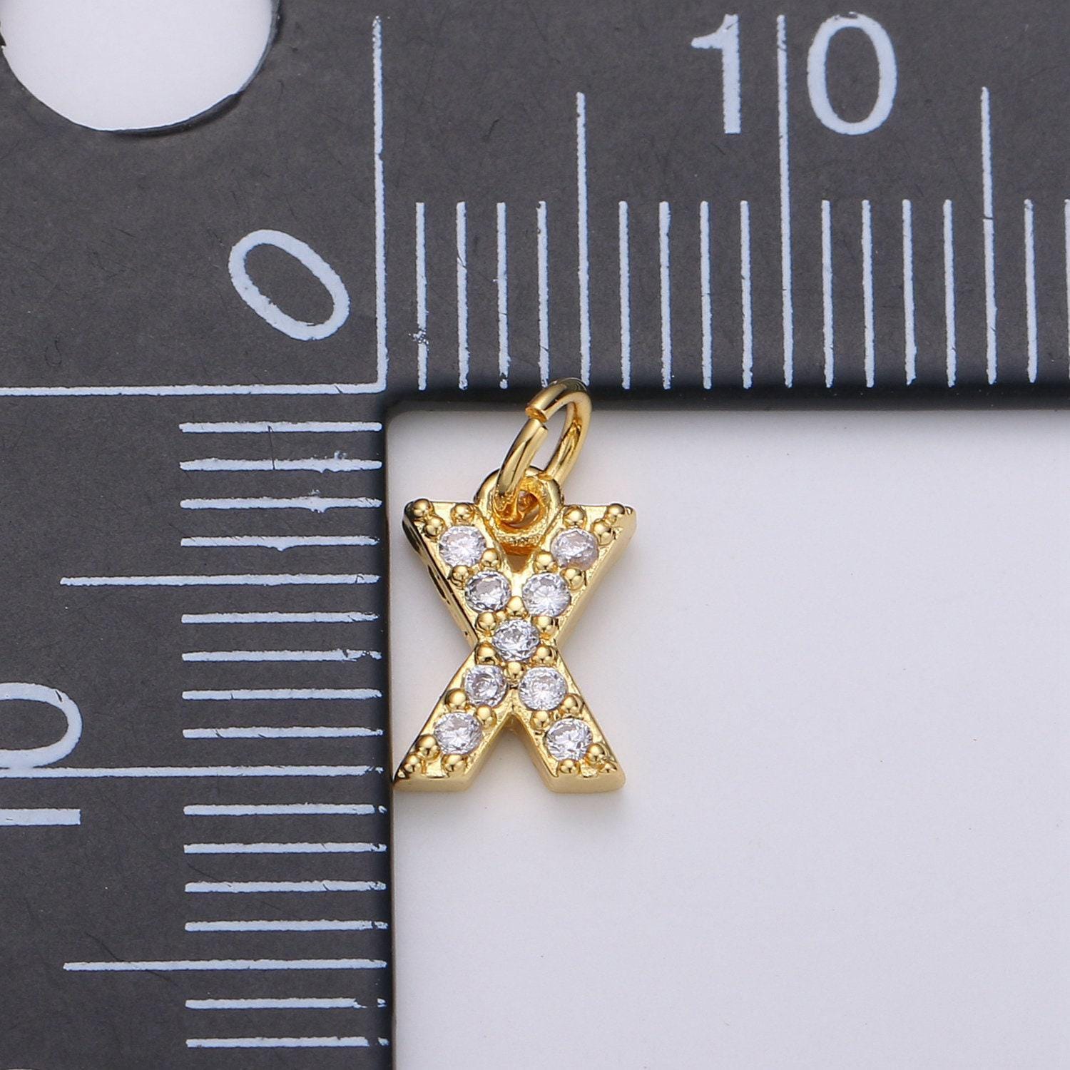 1pc gold cz micro pave initial letter charm, dainty letter pendant, cubic alphabeth charm, 9mm micro pave letters 08 a99-a111