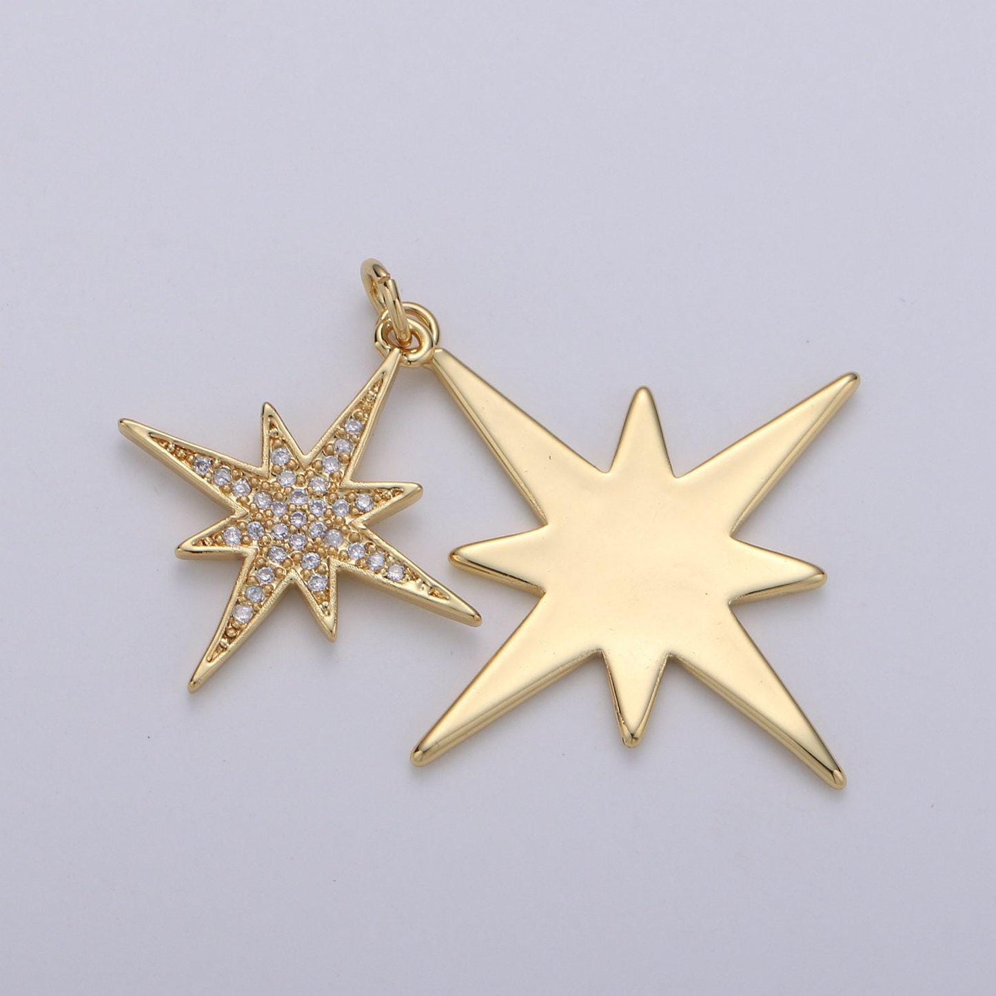 40x35m 24k gold north star charms, gold star pendant, celestial jewelry minimalist jewelry making supply micro pave dual star charm