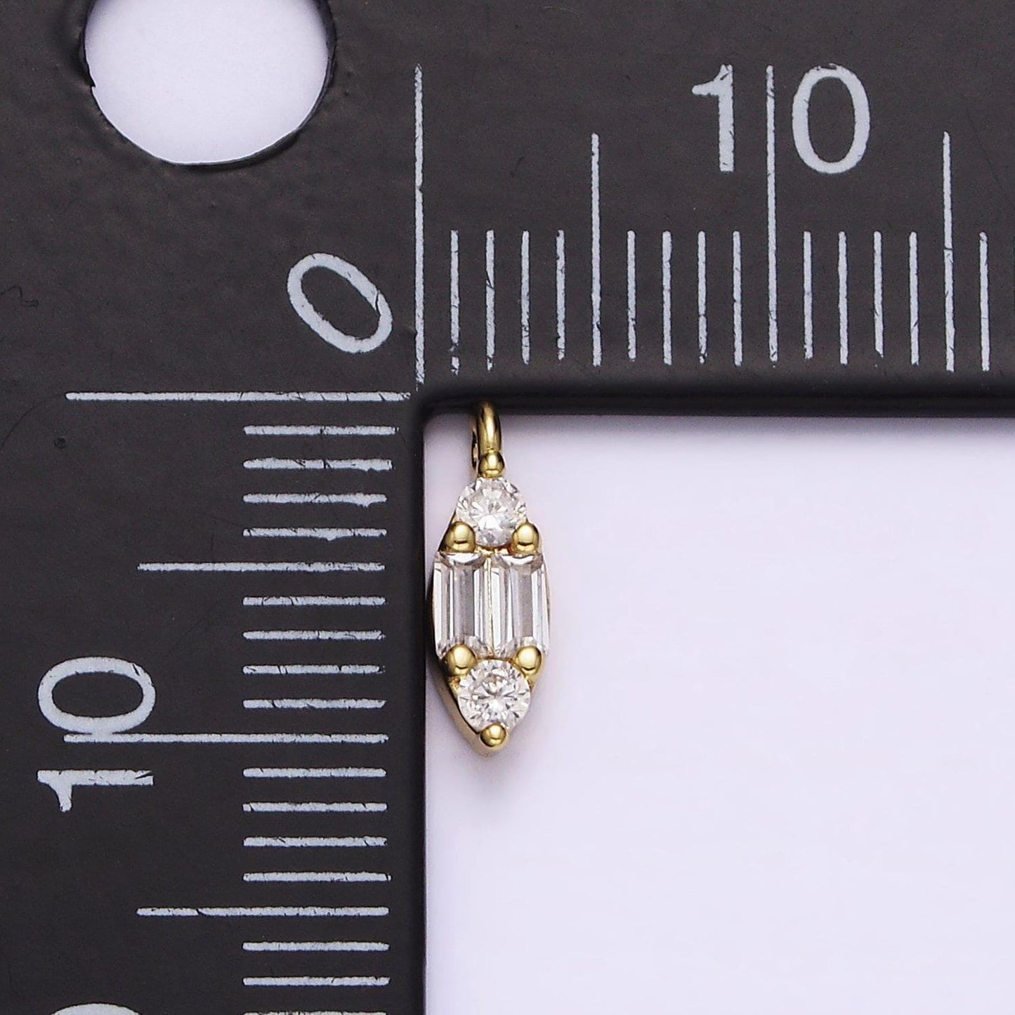 Mini oval charm 16k gold filled double baguette micro paved eye charm for bracelet necklace component | n969