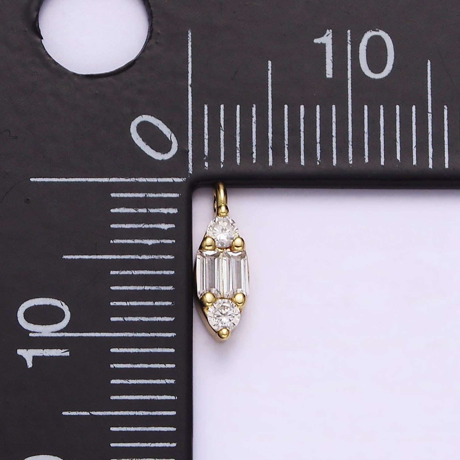 Mini oval charm 16k gold filled double baguette micro paved eye charm for bracelet necklace component | n969