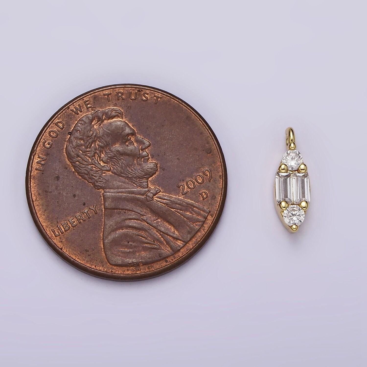 Mini oval charm 16k gold filled double baguette micro paved eye charm for bracelet necklace component | n969