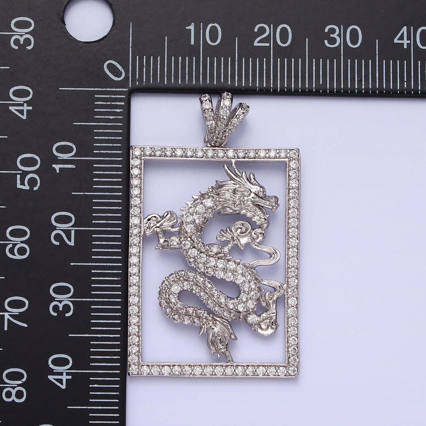 Micro pave silver dragon, gold frame majestic, fairy tale mythical creature tablet necklace pendant charm for jewelry making aa243