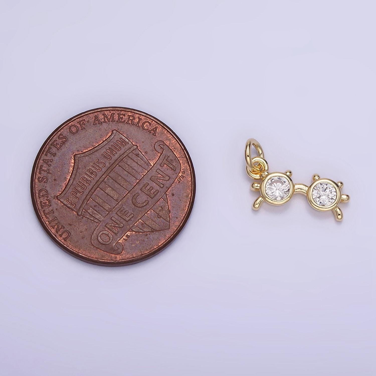 14k gold filled sun glasses 15mm charm for bracelets necklace component nerd round glasses inspired | w-669