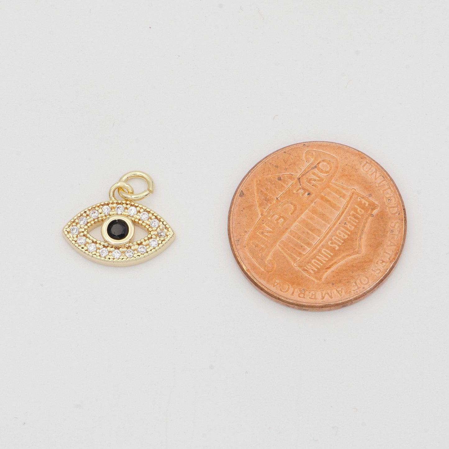14k gold evil eye, micro pave evil eye charm, black cubic charms, cz gold evil eye charm, dainty minimalist jewelry supply e-159