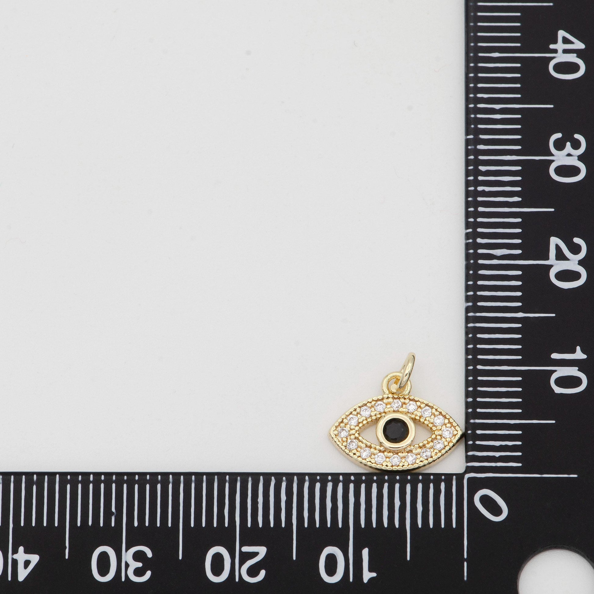 14k gold evil eye, micro pave evil eye charm, black cubic charms, cz gold evil eye charm, dainty minimalist jewelry supply e-159