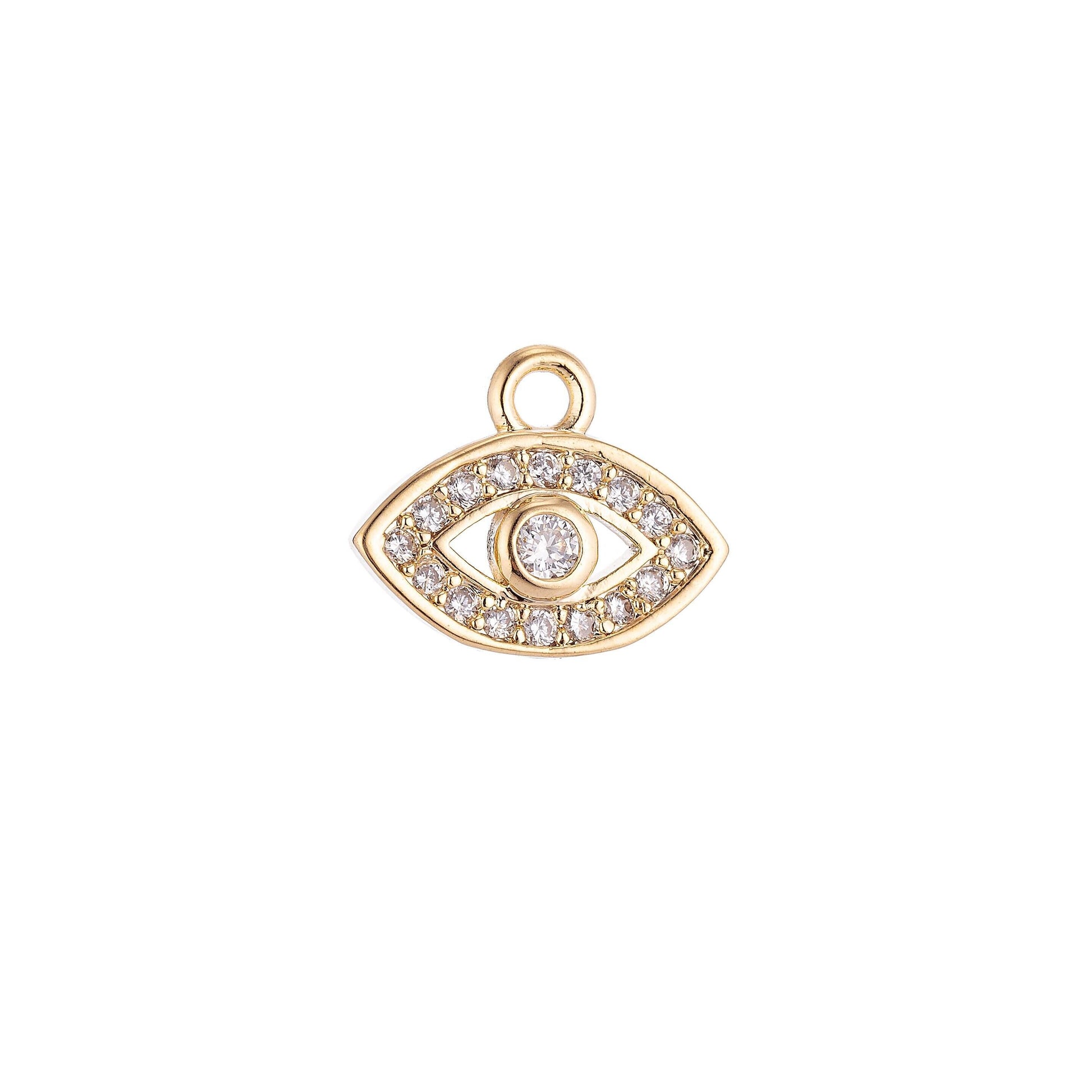 14k gold evil eye, micro pave evil eye charm, black cubic charms, cz gold evil eye charm, dainty minimalist jewelry supply e-159