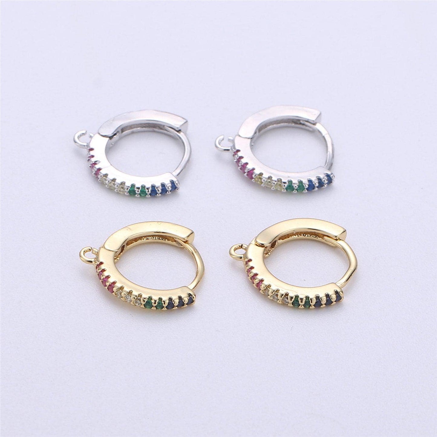 Dainty cz gold filled huggie w/ open link lever back hoop earring making 15mm, nickel & lead free for earring charm making findings