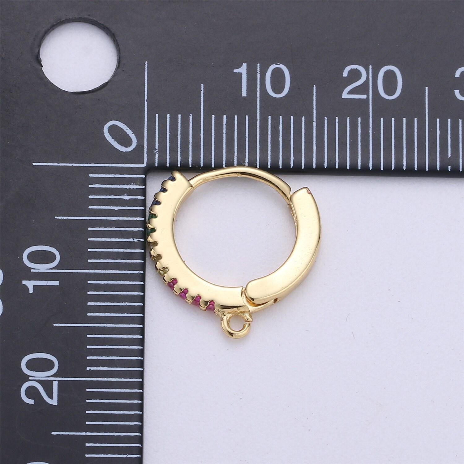 Dainty cz gold filled huggie w/ open link lever back hoop earring making 15mm, nickel & lead free for earring charm making findings