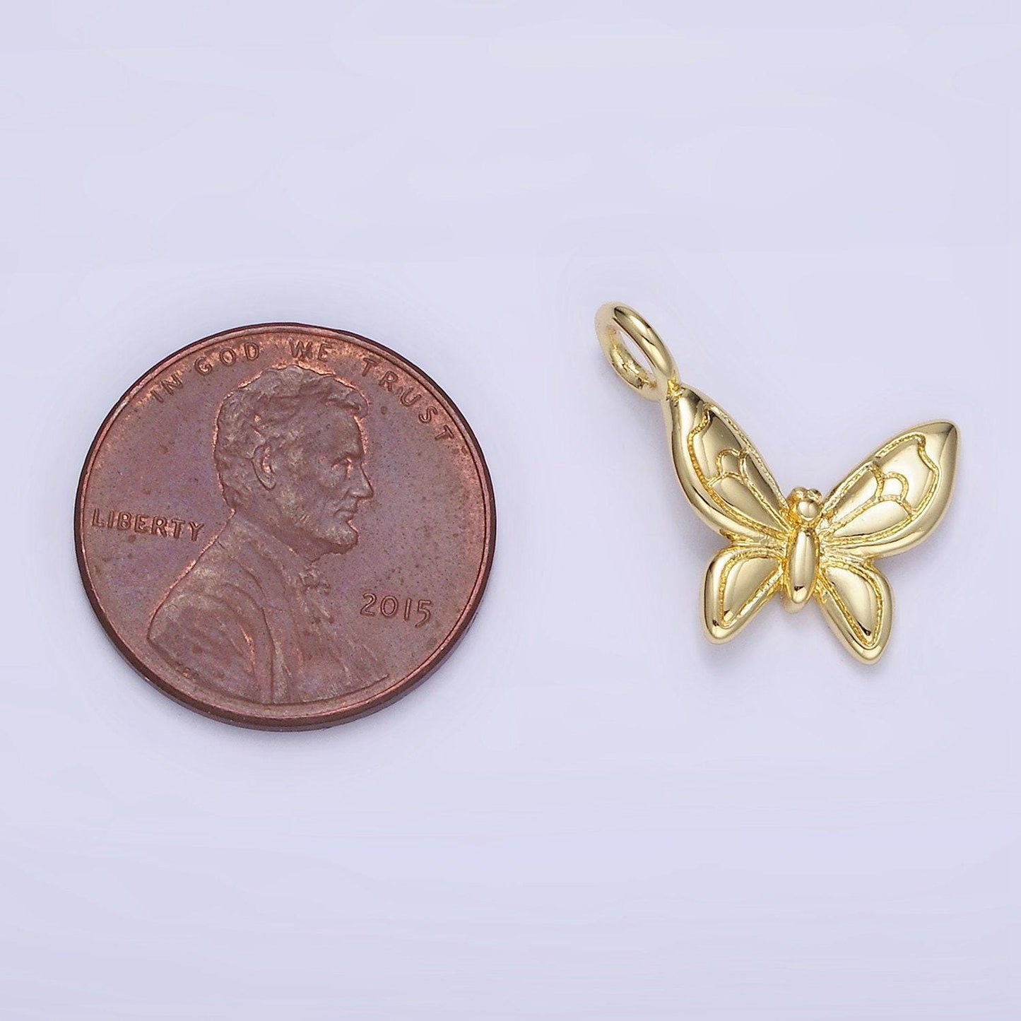 14k gold filled line-textured butterfly mini charm | ag-701