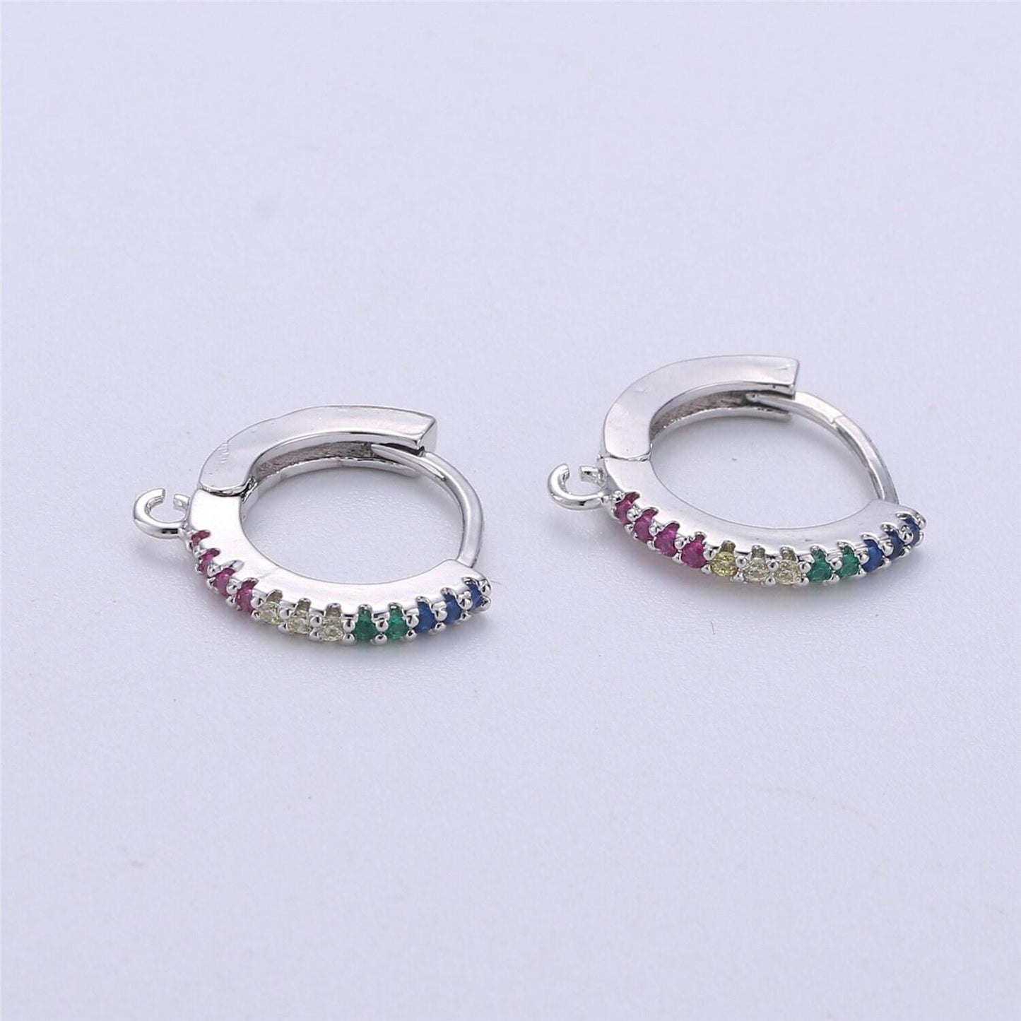 Dainty cz gold filled huggie w/ open link lever back hoop earring making 15mm, nickel & lead free for earring charm making findings