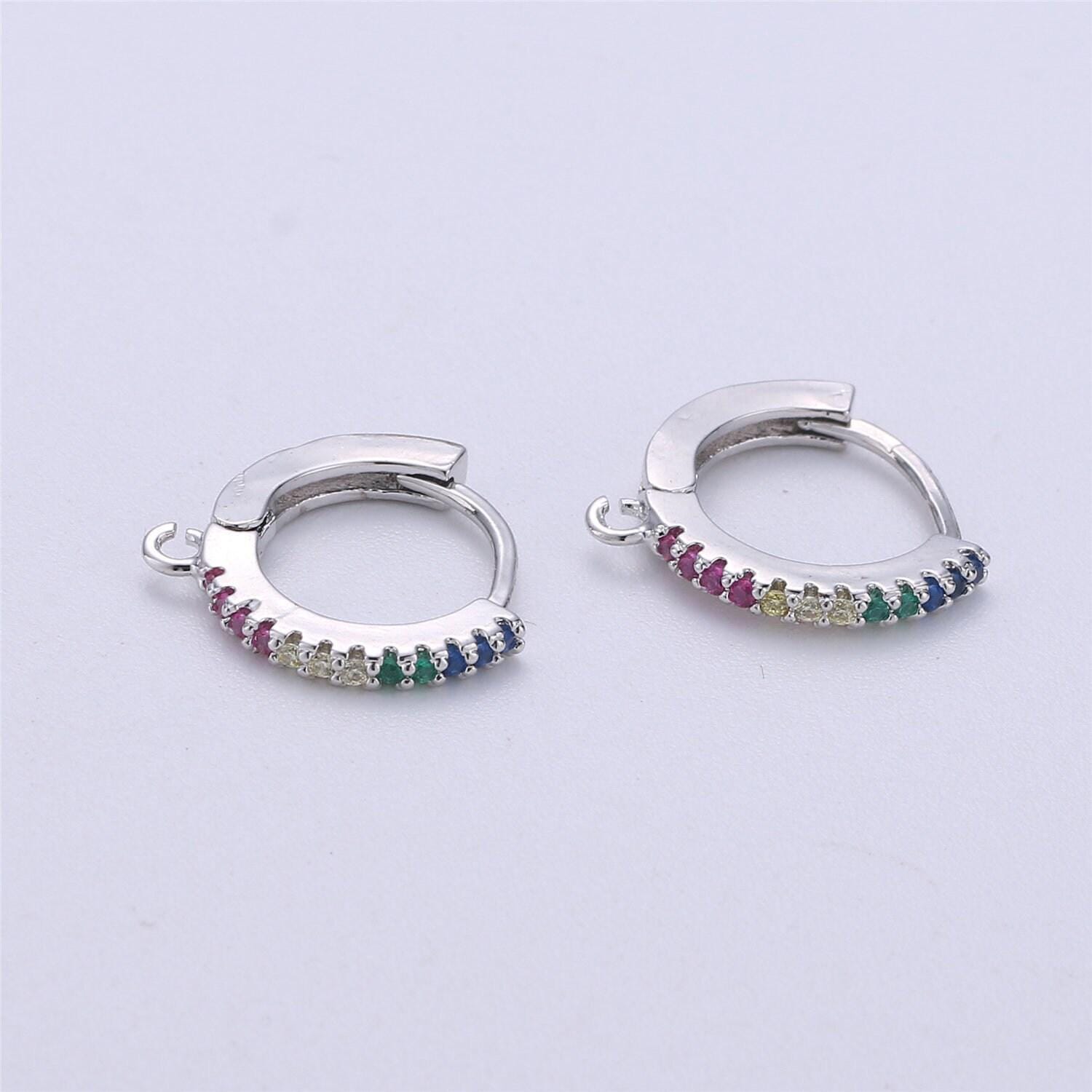 Dainty cz gold filled huggie w/ open link lever back hoop earring making 15mm, nickel & lead free for earring charm making findings