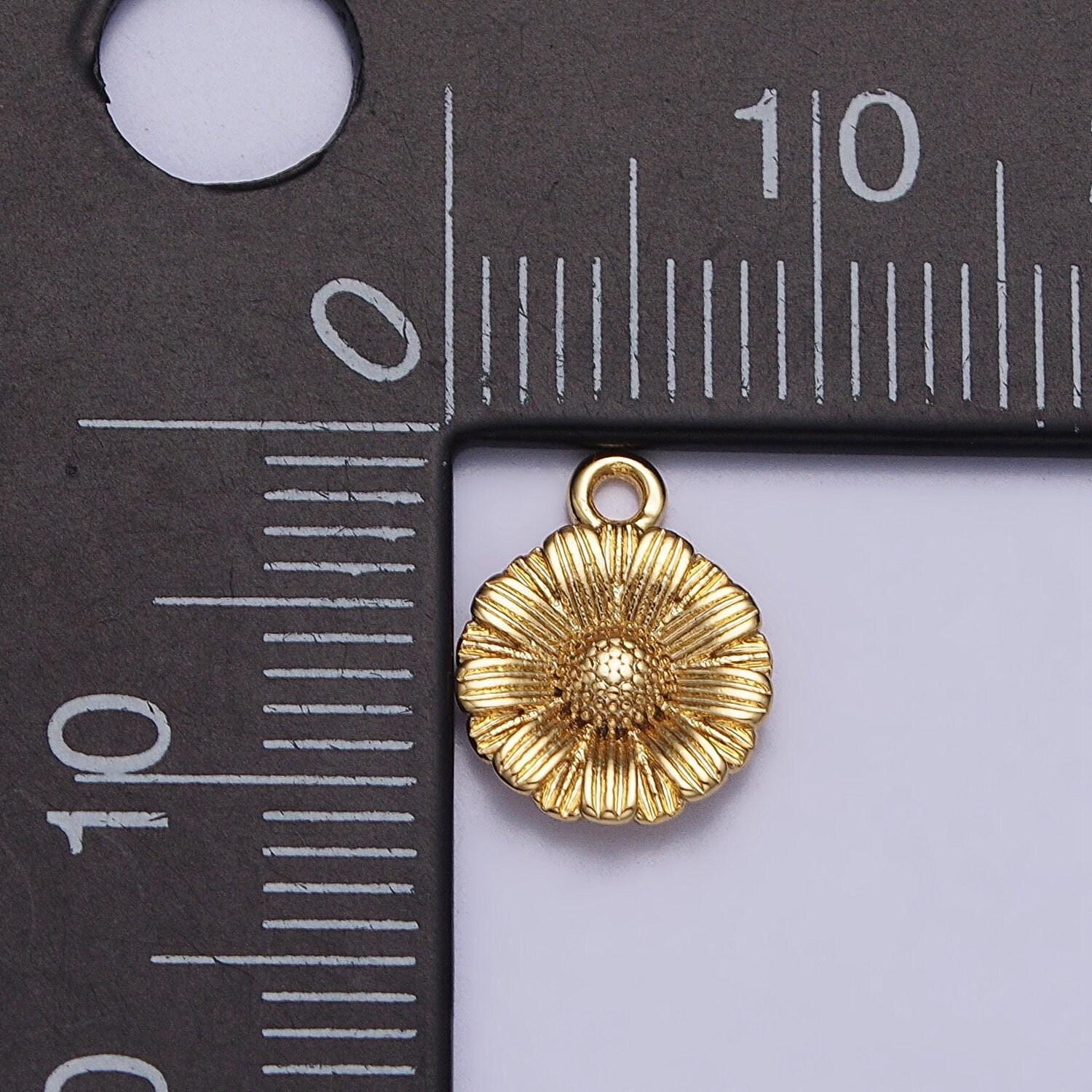 Tiny mini gold sun flower charm pendant, small floral pendant 14k gold filled sunflower necklace earring bracelet jewelry making ac339