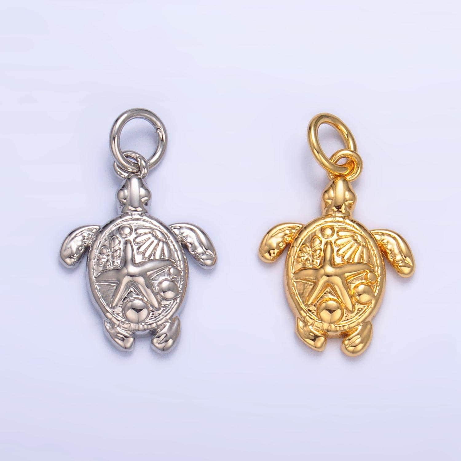 Sea turtle starfish ocean animal 24k gold filled charm in gold & silver | ag-886