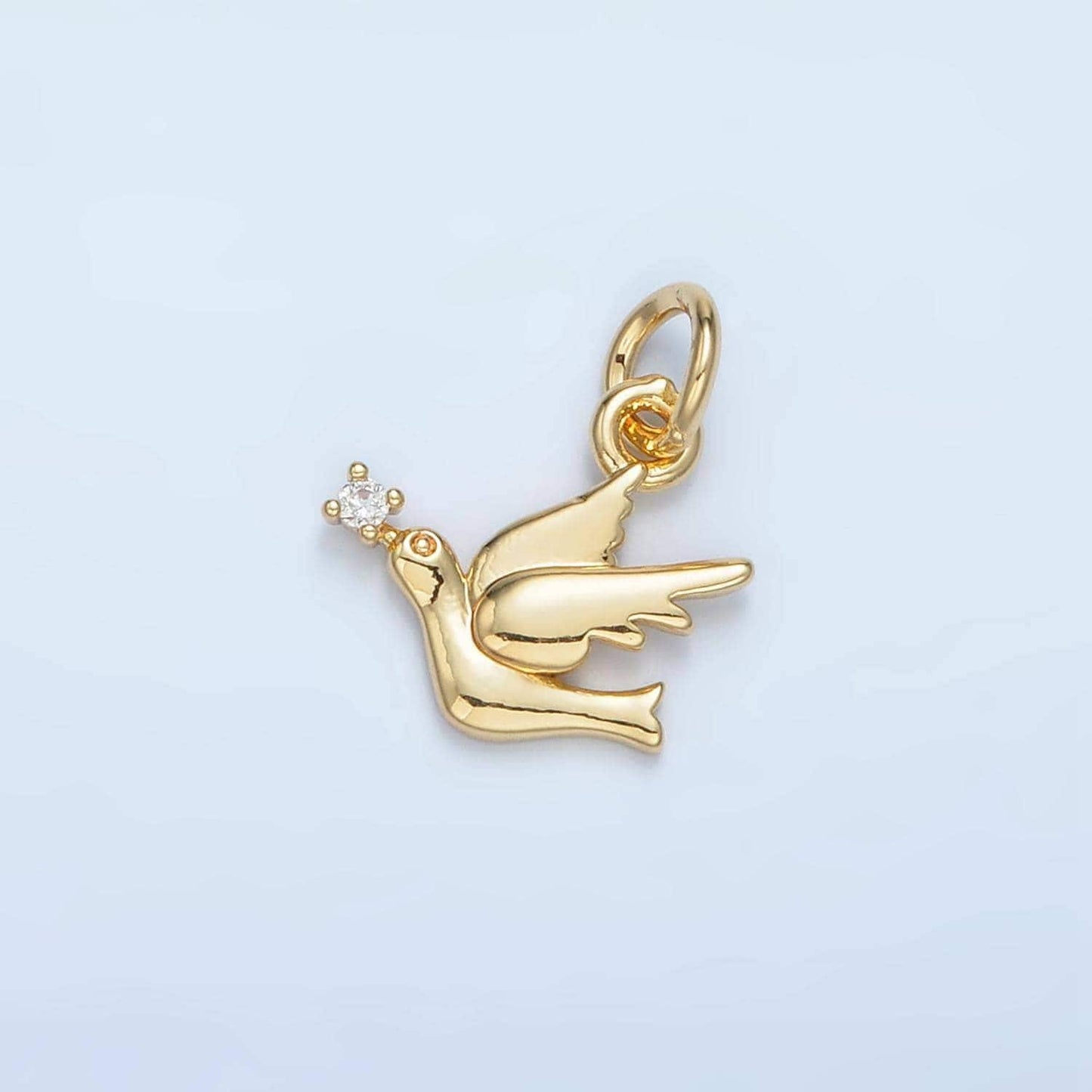 Clear cz dove gold filled animal of peace charm | w-176