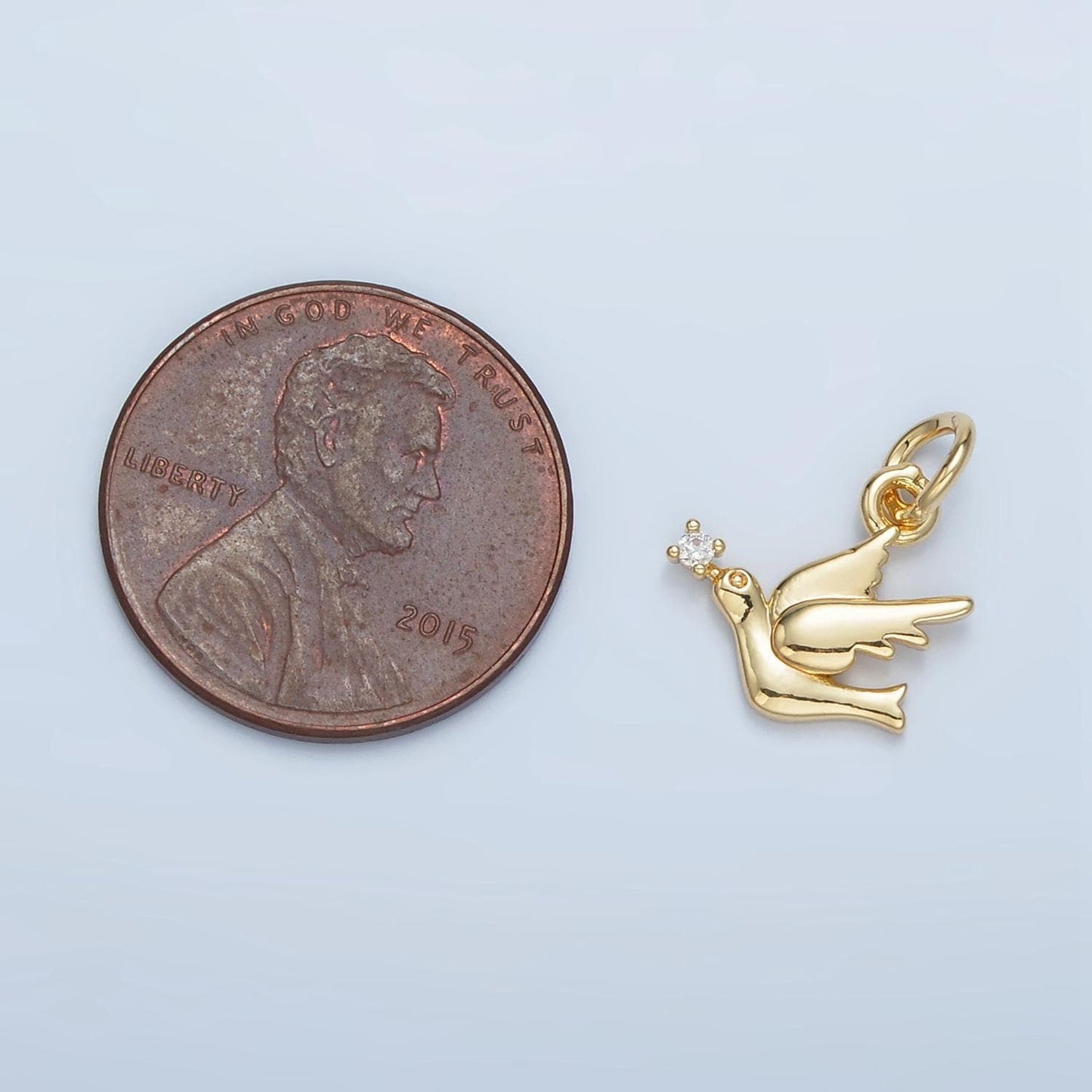 Clear cz dove gold filled animal of peace charm | w-176