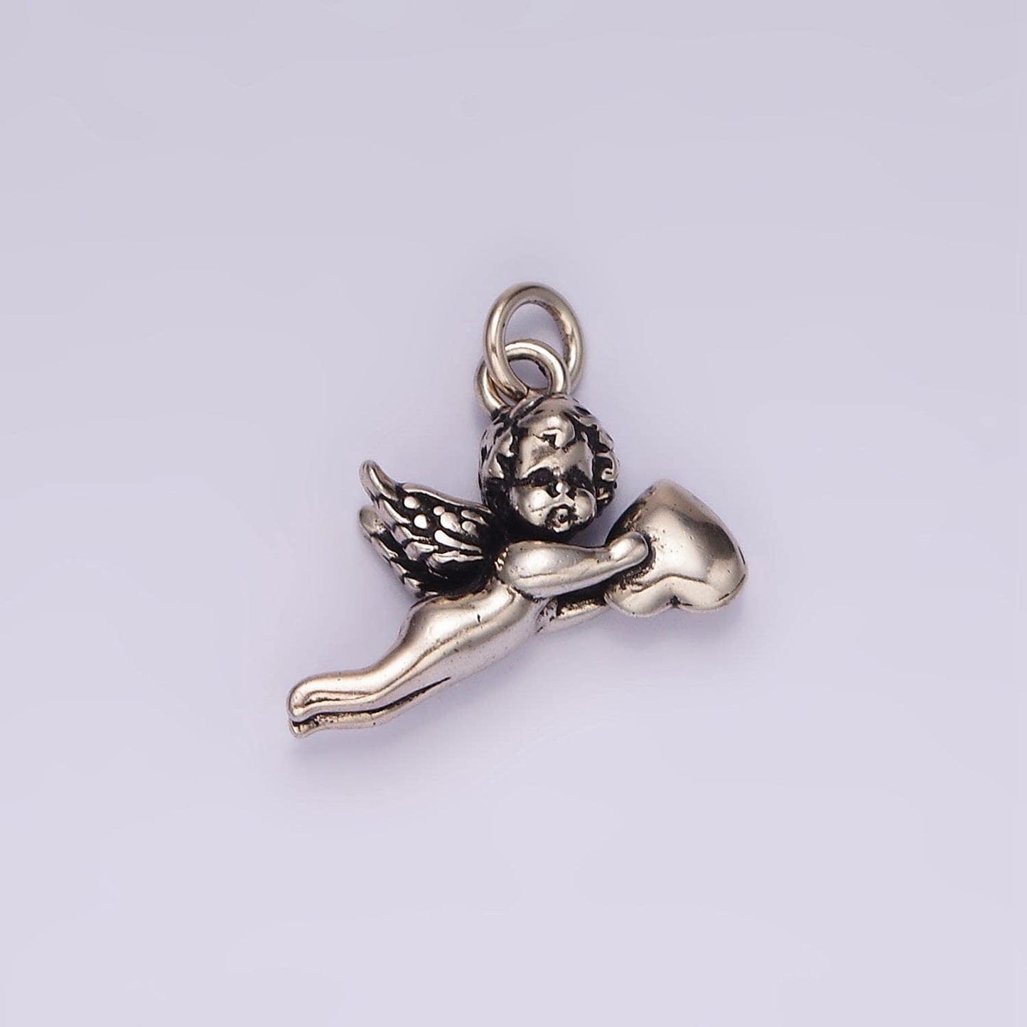 14k gold filed cherub baby angel heart puffed mini charm in gold & silver | ag592