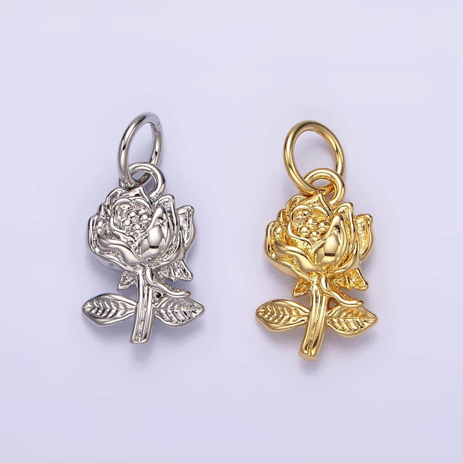 14k gold filled 16mm rose flower nature charm in gold & silver | n1112 n1113