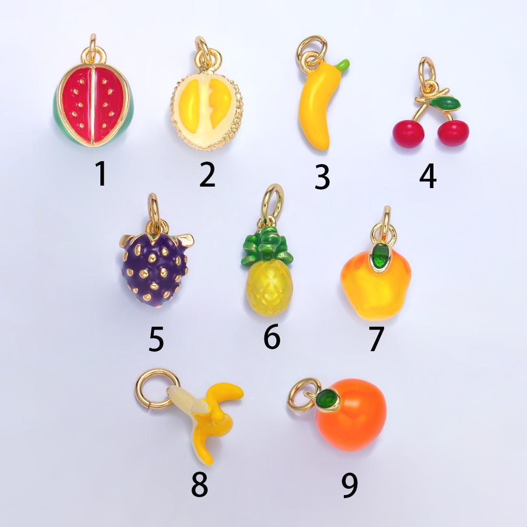 1 pcs gold fruit pendant 18k gold filled enamel banana pineapple watermelon charm diy bracelet necklace jewelry making findings supply w061