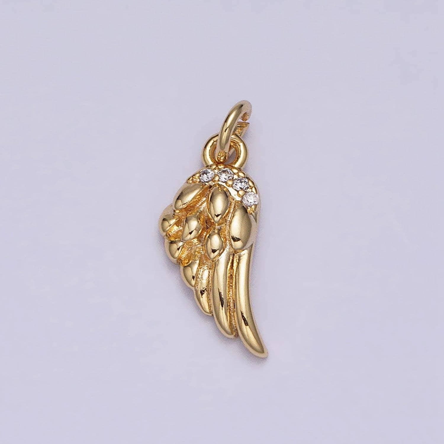 16k gold filled mini clear micro paved cz angel feathered wings add-on charm | ac1157