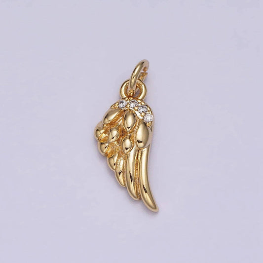 16k gold filled mini clear micro paved cz angel feathered wings add-on charm | ac1157