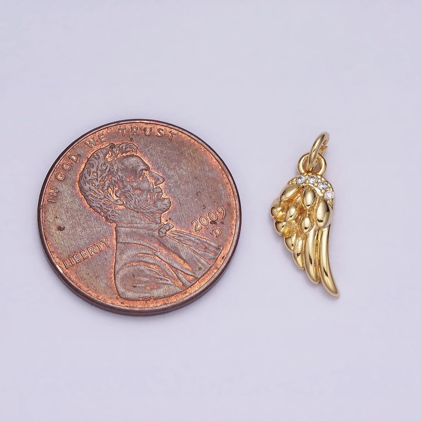 16k gold filled mini clear micro paved cz angel feathered wings add-on charm | ac1157