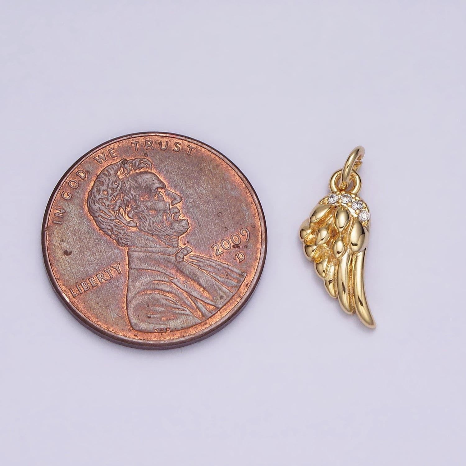 16k gold filled mini clear micro paved cz angel feathered wings add-on charm | ac1157