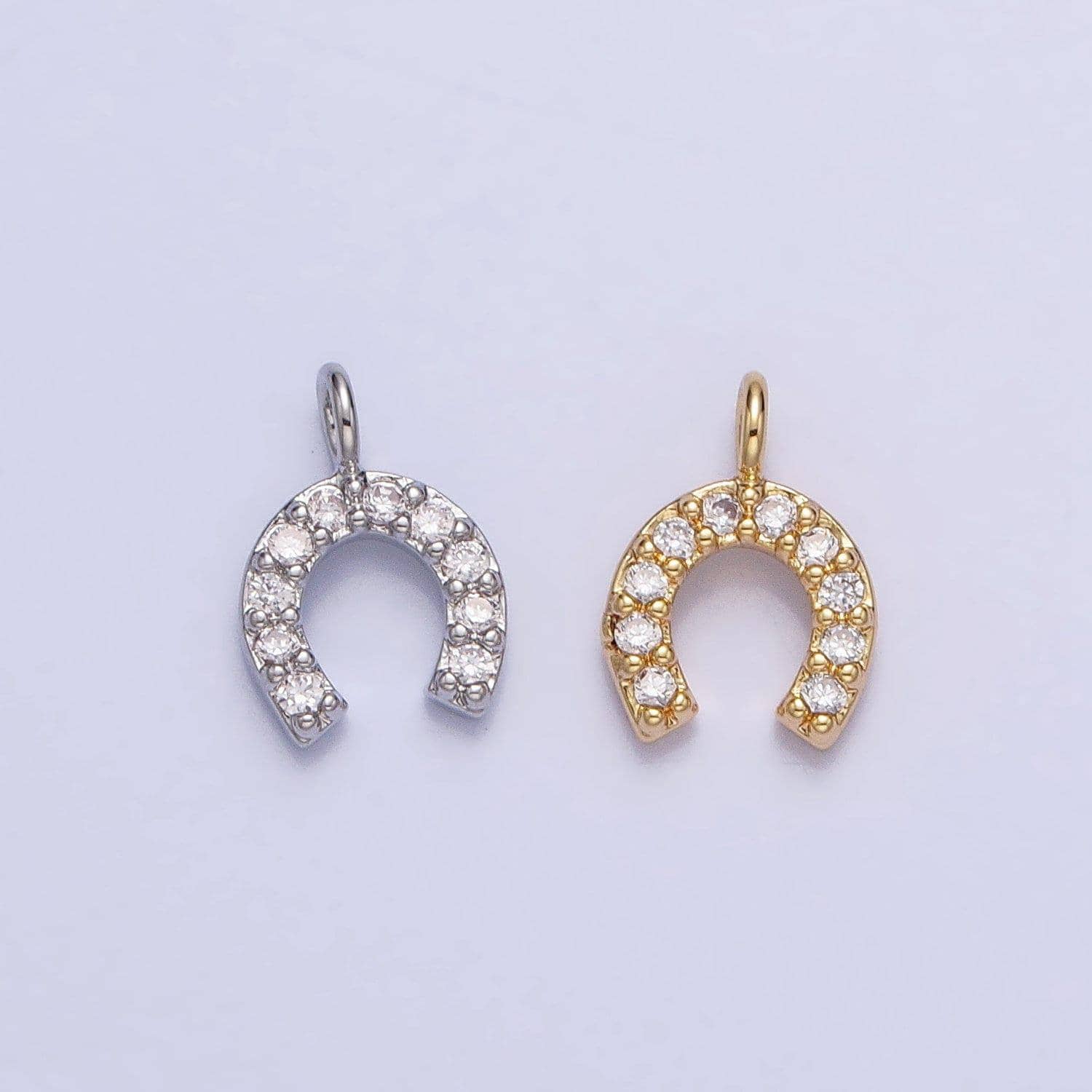 Mini gold horsehose charm micro pave silver horse shoe pendant add on charm lucky jewelry ac759 ac760