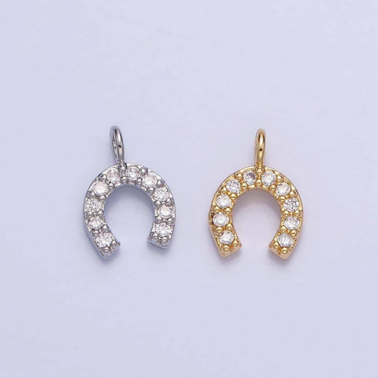 Mini gold horsehose charm micro pave silver horse shoe pendant add on charm lucky jewelry ac759 ac760