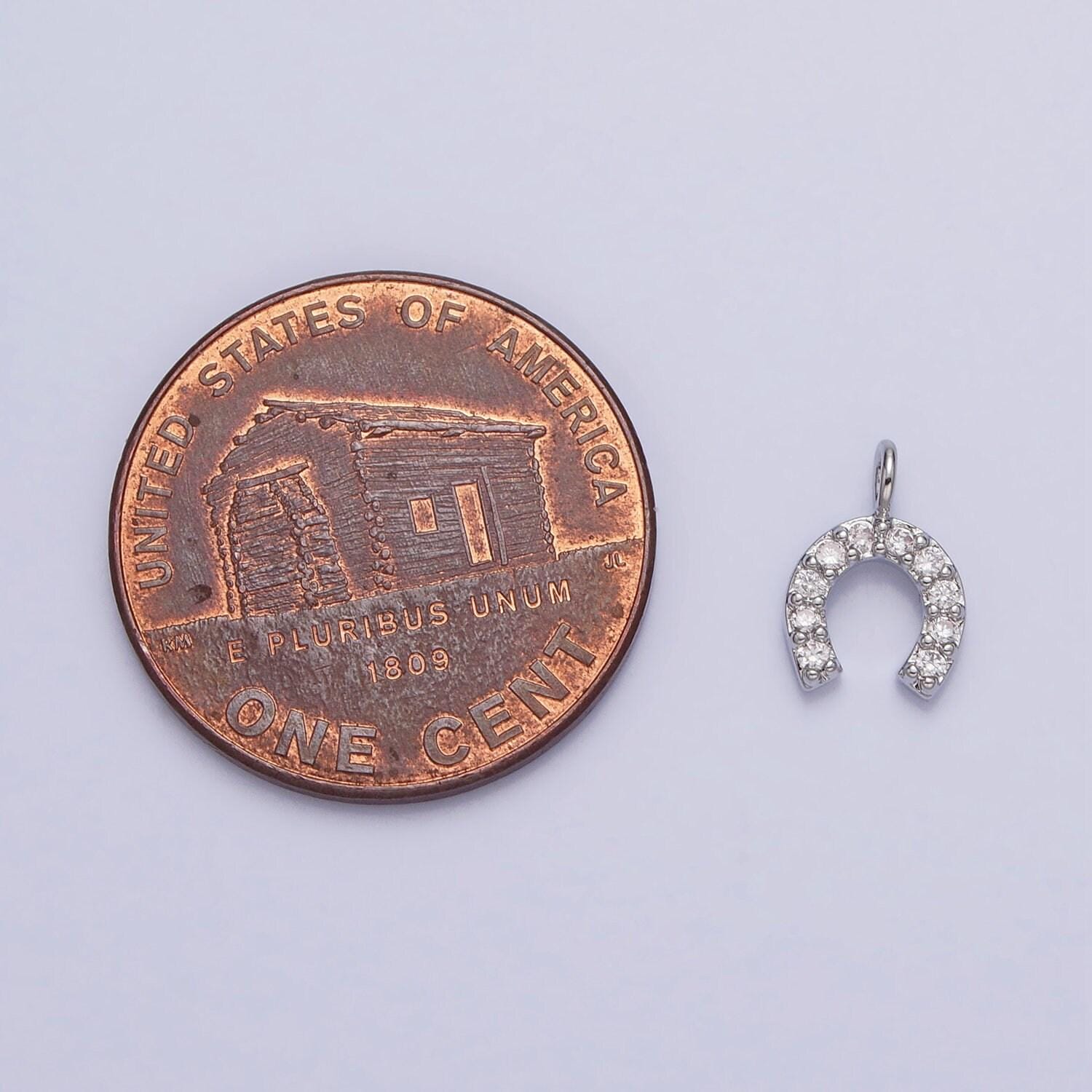 Mini gold horsehose charm micro pave silver horse shoe pendant add on charm lucky jewelry ac759 ac760