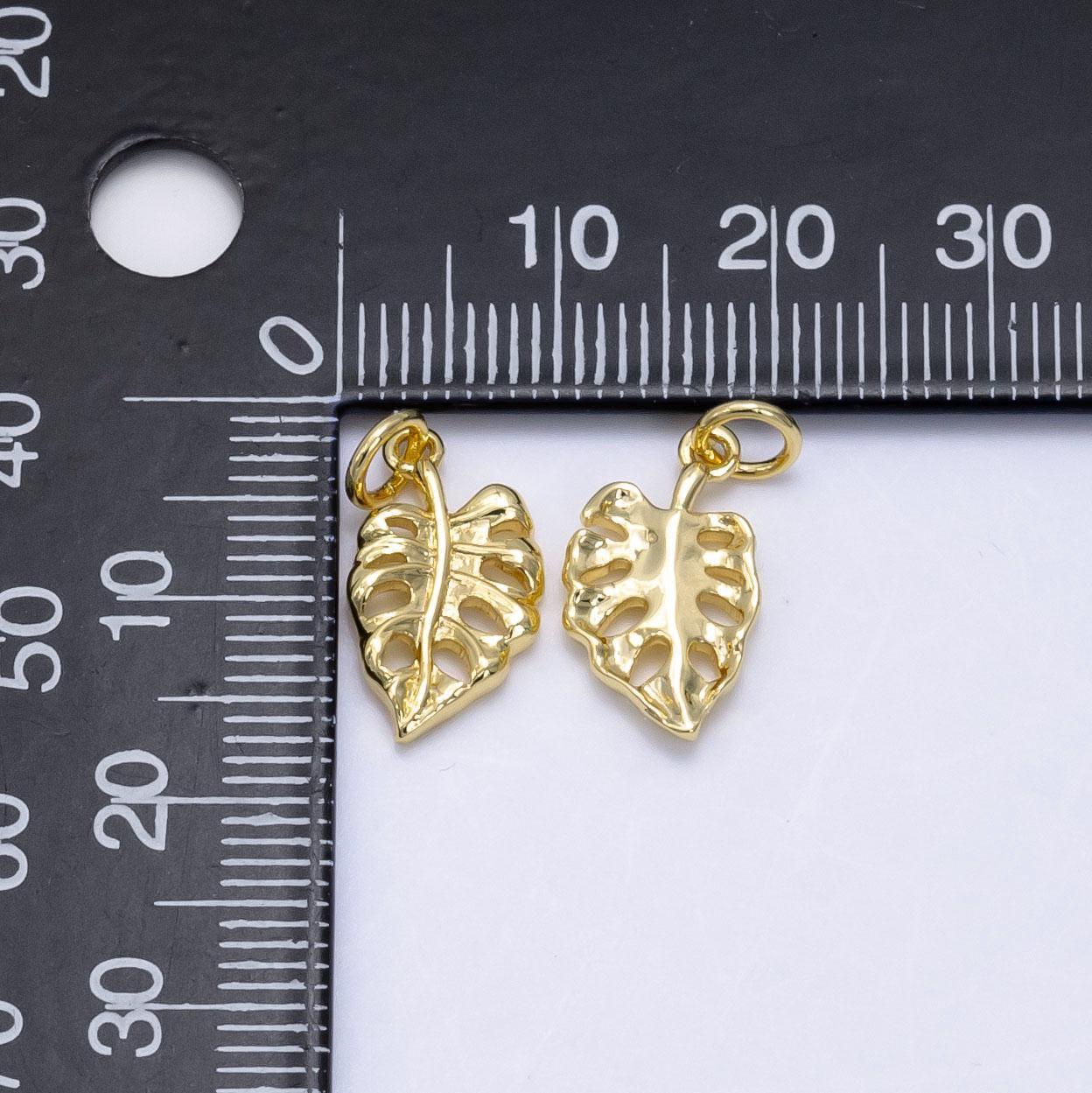 Mini monstera plant leaf 15mm 14k gold filled nature charm | x-793
