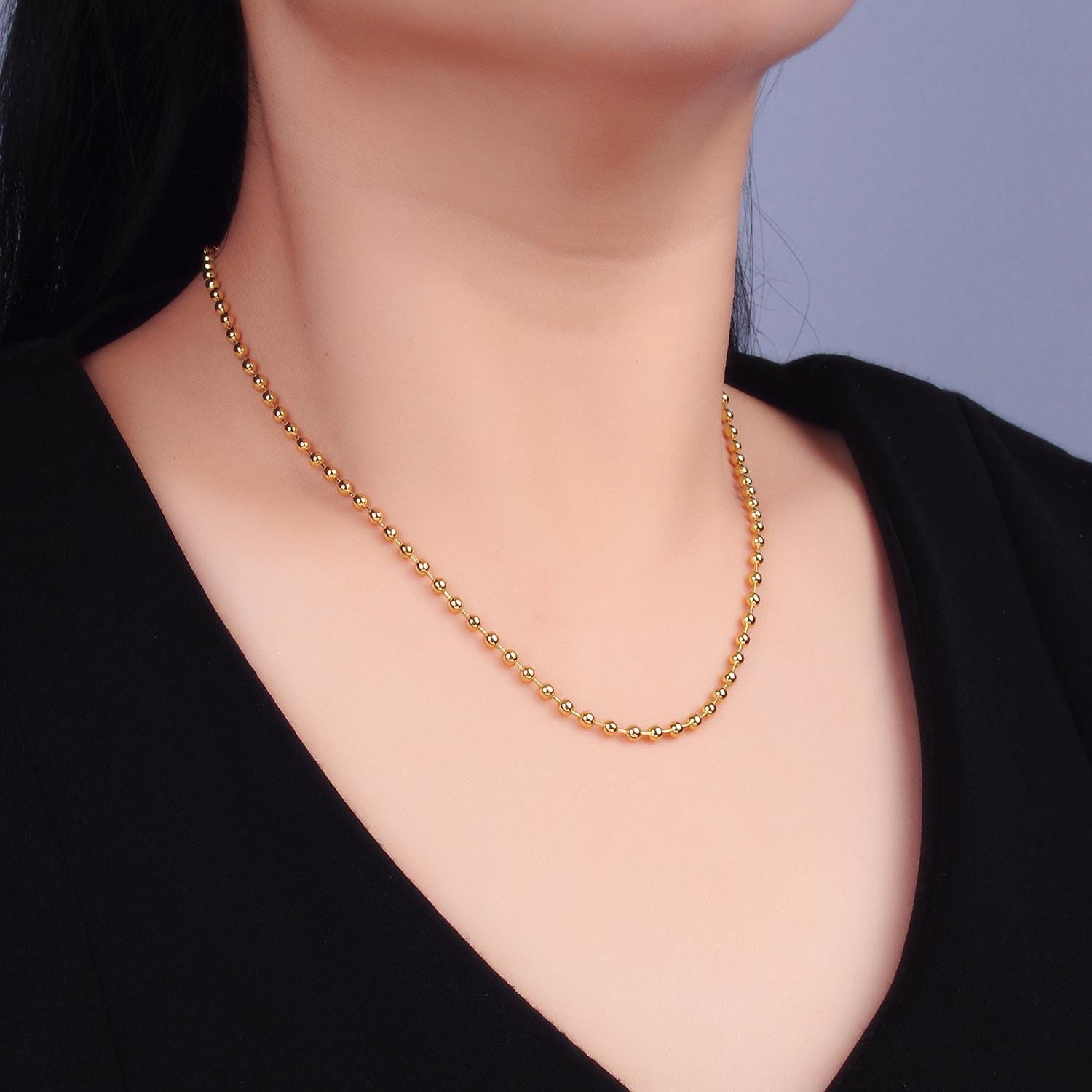 Dainty ball chain necklace 24k gold filled round beaded chain necklace for charm wa-2722