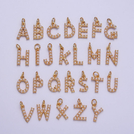 Mini alphabet pearl charm small pearl initial charm 16k gold filled charm for personalized jewelry for necklace earring bracelet supplya-313