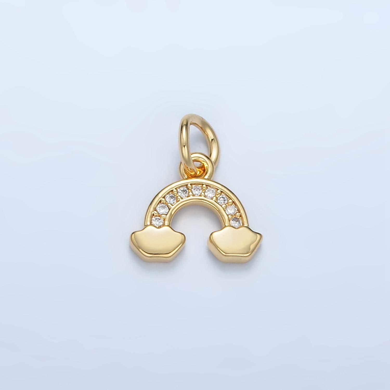 Cloudy rainbow clear cz paved gold filled weather charm | e-850