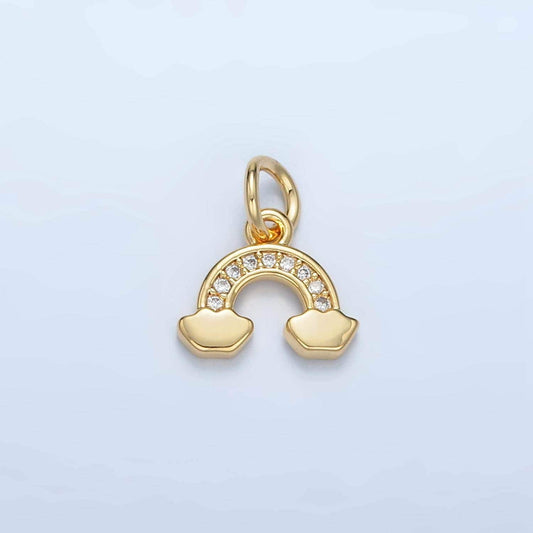 Cloudy rainbow clear cz paved gold filled weather charm | e-850