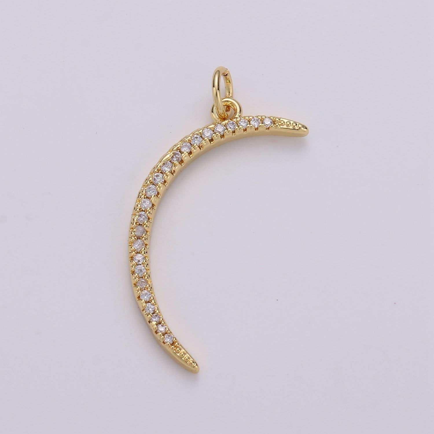 1 pc gold or silver crescent moon charm, micro pave cz moon charms, dainty pave celestial charm, dangle charms for jewelry supply h-203