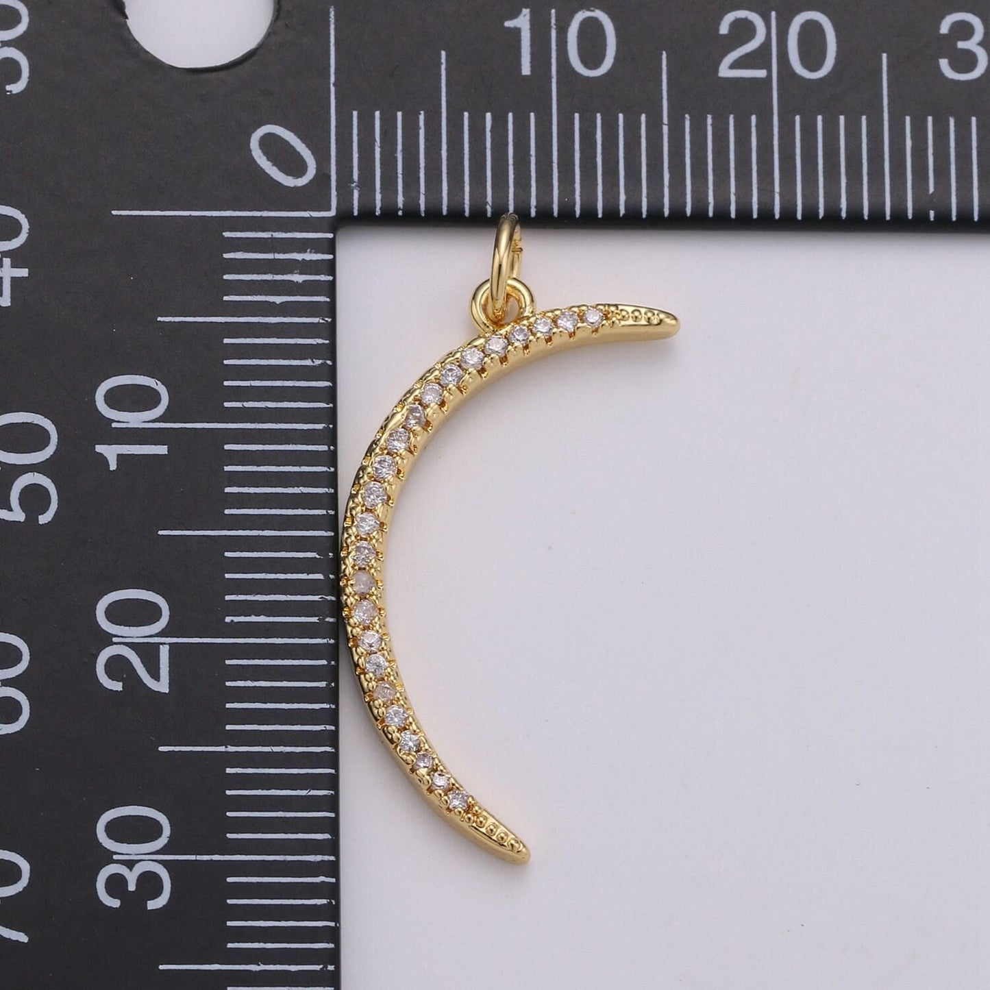 1 pc gold or silver crescent moon charm, micro pave cz moon charms, dainty pave celestial charm, dangle charms for jewelry supply h-203