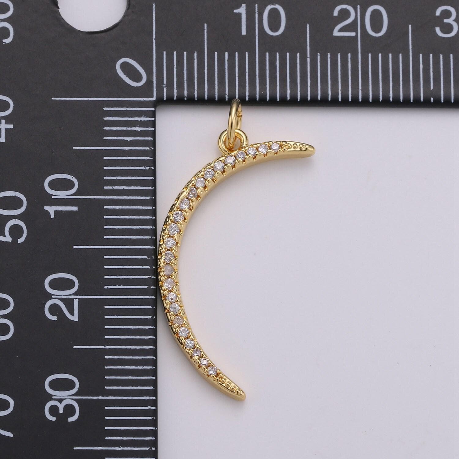 1 pc gold or silver crescent moon charm, micro pave cz moon charms, dainty pave celestial charm, dangle charms for jewelry supply h-203