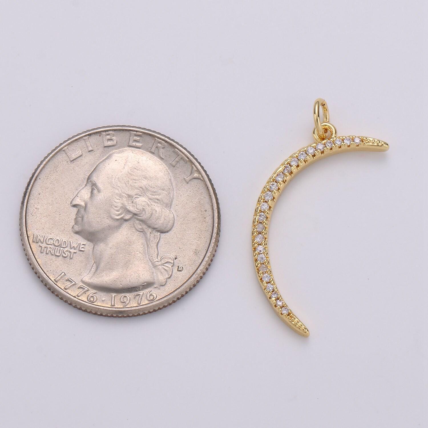 1 pc gold or silver crescent moon charm, micro pave cz moon charms, dainty pave celestial charm, dangle charms for jewelry supply h-203
