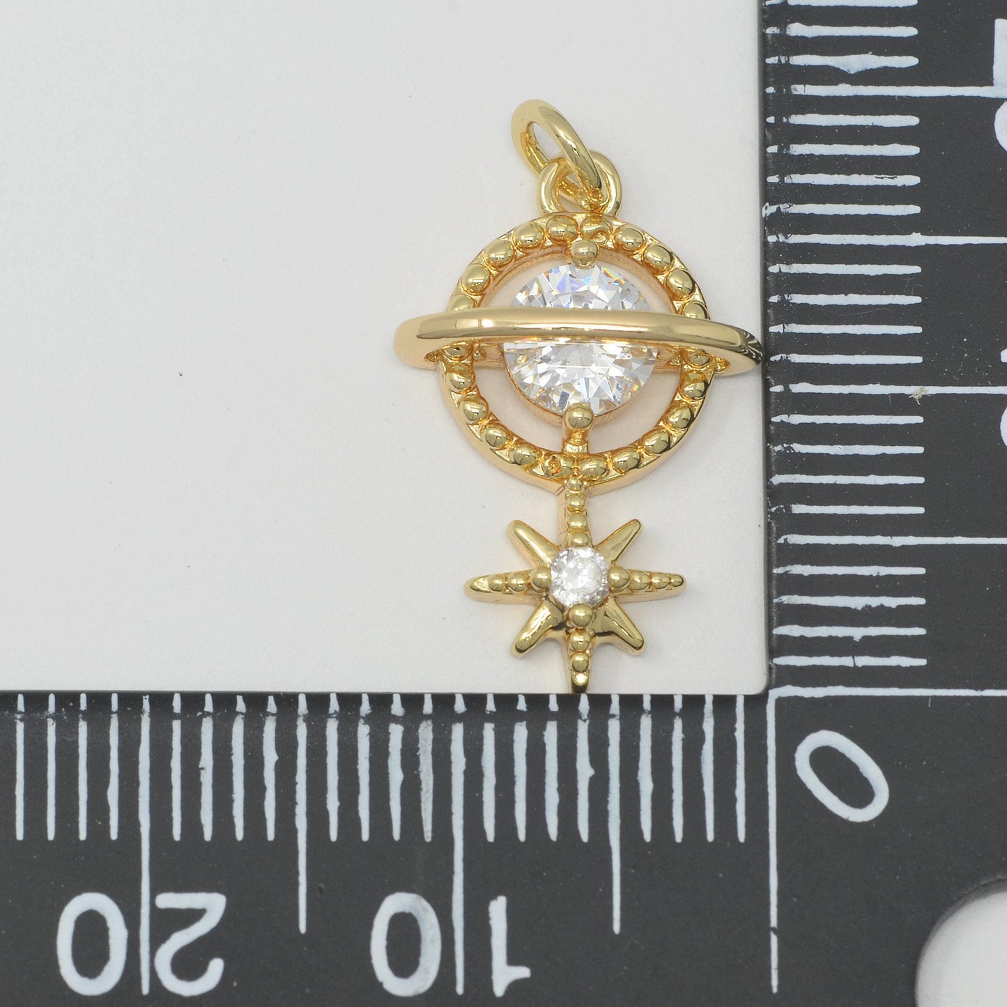 14k gold filled planet saturn charm pendant, micro pave cz galaxy charm star for necklace bracelet component celestial jewelry m386